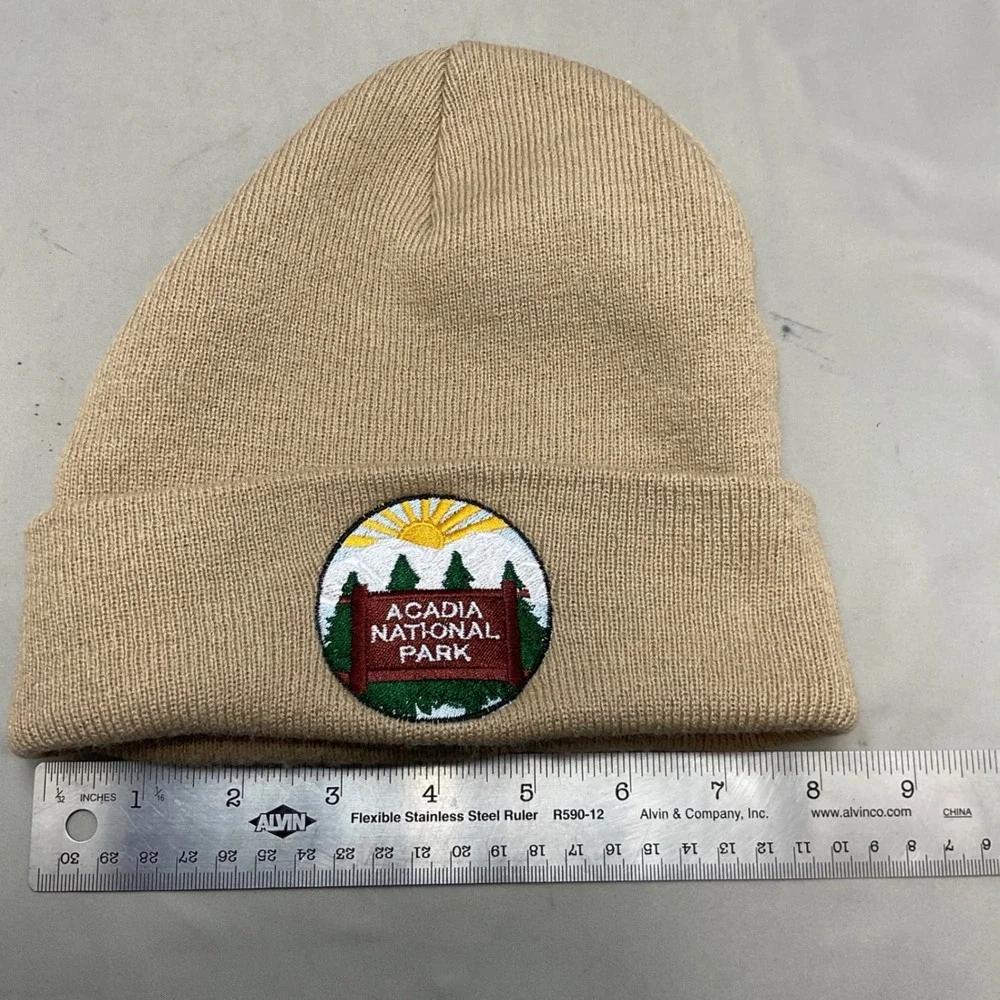 Crazy Apparel Acadia National Park Beanie Men OS Tan Excellent Embroidered Patch